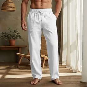 Herren Hose Baumwollhosen Baggy-Hosen Kordelzug Tasche Elastischer Bund Einfach Komfort Bequem Volle Länge Strand Urlaub Urlaub Lässig Schwarz Weiß Unelastisch
