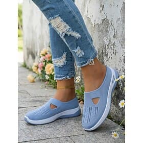 Hellblaue, atmungsaktive Strick-Sneaker für Damen zum Hineinschlüpfen – leichte, bequeme Sportschuhe im lässigen, sportlichen Stil, ideal für Reisen und Spazie