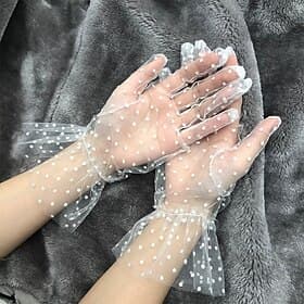 Women's Lace Gloves Outdoor Wedding Holiday Round Dots Polyester Retro Bridal Gloves 1 Pair