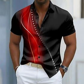 Men's Gradient Lines / Waves Geometric Pattern Shirt Button Up Shirt Casual Dress Shirt Short Sleeve Fashion Casual Streetwear Vacation Spring Fall Turndown 3D