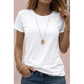 Femmes T-shirt Couleur Unie Classique Occasionnel Manche Courte Col ras du cou Hauts Réguliers Quotidien Sortir Kaki clair Noir Blanche Rose Claire Rouge Été P