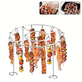 Griglia verticale rotonda in acciaio inox per friggitrice ad aria con 24 spiedini – per una cottura uniforme della carne. verdure, previene le bruciature, comp
