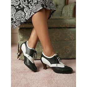 Women's 1950s Vintage Black and White Oxford Shoes - Classic Two-Tone Saddle Brogues with Lace-up Detail for Retro Parties, Swing Dancing Preppy Daily Wear