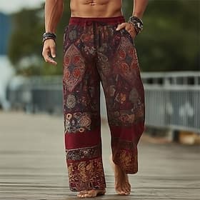 Herren Paisley-Muster Blumendruck Ethnisch Hose Freizeithose Baggy-Hosen Mittlere Taille Vintage-Retro Heim Outdoor Urlaub Elastischer Kordelzug in der Taille