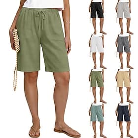 Women's Capri Pants Shorts Linen Shorts Summer Shorts Vacation Fashion Basic Knee Length Medium Waist Plain Drawstring Pocket Elastic Waist Lightweight Breatha