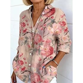 Femmes Chemise Boutons Imprimé Fleuri Graphique ancien Élégant Moderne manche longue Col de chemise Hauts Réguliers Quotidien Rose Claire Été Printemps