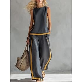 Per donna Set di Pantaloni Senza Maniche Girocollo A righe Moda Streetwear Casuale Quotidiano All'aperto Bianco Vino Blu marino Estate Vestibilità comoda