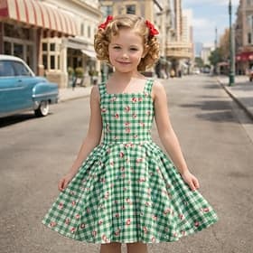 1950er Retro Vintage Knielang Kleid Rockabilly Ausgestelltes Kleid Ärmellos Kariert / Gingham Kostüm Mädchen Halloween Karneval Maskerade Abschlussball Abendge