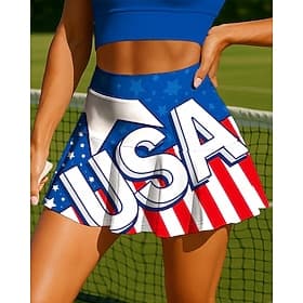 250° anniversario dell'America Giornata dell'indipendenza Per donna Lettere Numeri Bandiera Nazionale Gonna casual Gonne da tennis Senza Maniche Patchwork Tas