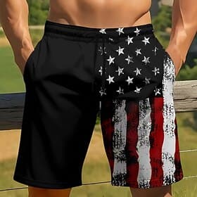 Men's 4th of July U.S. 250th Anniversary American Flag Patriotic Swim Trunks Swim Shorts Board Shorts Mid Waist Casual Holiday Side Pockets Mesh Lining Elastic