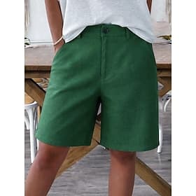 Mulheres Calças com toque de linho chinês Shorts de verão Férias Básico Casual Curto Cintura Alta Tecido Bolsos Confortável Macio Respirável Micro-Elástica Diá