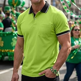 Voor heren Golfshirt Piqué poloshirts Casual Werk Revers Geribbelde polokraag Korte mouw Basic Modern Kleurenblok Lapwerk Zak Zomer Lente Lente zomer Normale p