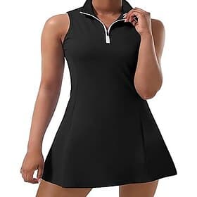 Women's Solid Colored Tennis Dress with Shorts Sports Dress Sleeveless Quarter Zip Quick Dry Elastic Sweat-Wicking Breathable Tennis Golf Badminton Polo Collar