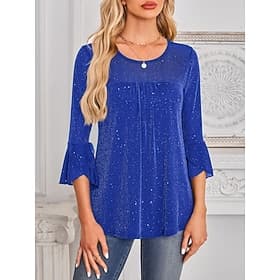 Per donna Camicia Blusa Rete Semplice Elegante Classico Moderno Manica Lunga Girocollo Top Regolari Quotidiano Ferie Uscire Blu Nero Rosso Verde Estate Primave