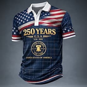 4th of July 2026 250th Men's American US Flag Polo Shirts Short Sleeve Polo Shirts Lapel Casual Athleisure Daily Wear Festival Wear 3D Print Buttons Spring Su