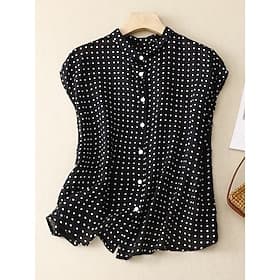Women's Shirt Blouse Buttons Polka Dot Stylish Classic Modern Sleeveless Stand Collar Regular Tops Daily Holiday Going out Black Green Summer Spring