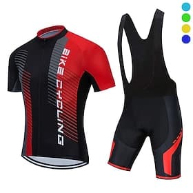Homme Maillot et Cuissard Avec Bretelles Velo Cyclisme Manche Courte VTT Vélo tout terrain Cyclisme sur route Été Printemps Bleu Jaune Rouge Rayures Vélo Couss