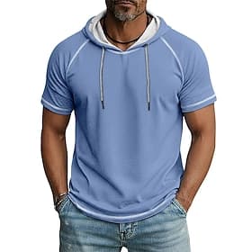 Men's T Shirt Hoodie Tee Top Short Sleeve Short Sleeves Hoodie Summer Spring All Seasons Solid Color Fashion Designer Sporty Basic Hooded Raglan Sleeves Casual