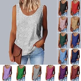 Femmes Hauts d'été Paillettes Couleur Unie Élégant ancien Streetwear Sans manches Sans manches Bretelle Hauts Réguliers Plage Soirée Tenue de soirée Jaune clai
