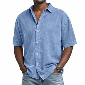 SoftFade™ Men's Shirt Casual Shirt Denim Shirt 100% Cotton Acid Wash Shirt Acid Wash Shirt Black Pink Navy Blue Purple Green Short Sleeve Plain Shirt Collar Ca