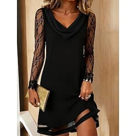 Femmes Mini Robe Robe trapèze Robe d'été Occasionnel Quotidien Coupe régulière Uni manche longue Col Bénitier Noir Vin Violet Vert Été Automne Hiver