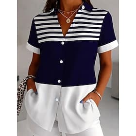 Women's Shirt Short Sleeve Graphic Geometric Vintage Daily Stylish Shirt Collar Long Tops Daily Orange Dark Blue Light Blue Summer Spring