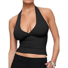 Damen Tank Top Halfter Ärmelloses Shirt T-Shirt Rückenfrei Einfarbig Grafik Einfach Mode Klassisch Lässig Ärmellos V Ausschnitt Crop Tops Täglich Ausgehen Woch