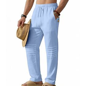 Herren Leinenhosen Hose Sommerhose Strandhose Kordelzug Elastischer Bund Gerader Schnitt Einfach Komfort Atmungsaktiv Volle Länge Lässig Täglich Ferien Urlaub