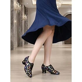 Women's Printed Practice Dance Shoes - Mid Heel, Ballroom Latin Dance, Comfortable Performance Footwear