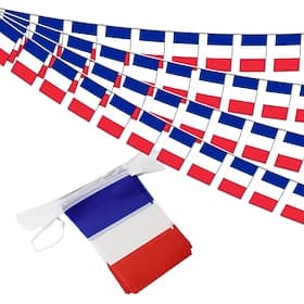 Guirlande de fanions de la France pour la Coupe du Monde de football d'été, 50 fanions, guirlande de 14 mètres de mini-drapeaux français pour décoration champê