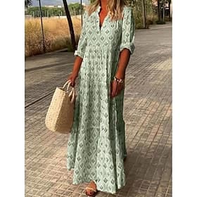 Women's Maxi Dress Sundress Casual Dress Print Dress Elegant Fashion Modern Outdoor Vacation Going out Regular Fit Geometric Short Sleeve V Neck Blue Pink Gree