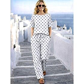 Femmes Ensembles en coton et lin Manche Courte Élégant Bohème Actif Occasionnel Quotidien Bleu Blanche Rose Claire Été Coupe régulière