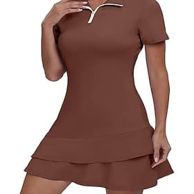 Women's Graphic Leopard Geometric Tennis Dress with Shorts Sports Dress Golf Polo Dress Short Sleeve Quarter Zip Asymmetrical Elastic Sweat-Wicking Breathable