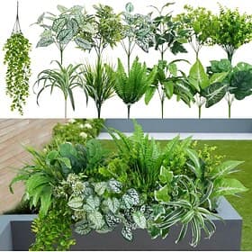 16Pcs Outdoor Artificial Plants UV Resistant Fake Shrubs Bushes Plastic Greenery, Faux Plants for Outside Indoor Hanging Plants Garden Porch Window Box Home We