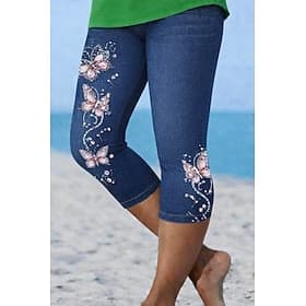 Women's Capri Pants Leggings Vacation Fashion Hawaiian Calf-Length Mid Waist Floral Graphic Butterfly Printing Print Comfort Soft Breathable Stretchy Casual Da