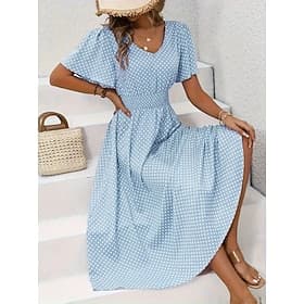 Women's Midi Dress Casual Dress Print Dress Elegant Fashion Modern Outdoor Vacation Going out Regular Fit Polka Dot Short Sleeve V Neck Blue Black Pink Red Sum