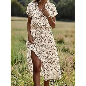 Women's Midi Dress Casual Dress Floral Dress PolkaDotDress Elegant Fashion Modern Outdoor Vacation Going out Regular Fit Polka Dot Short Sleeve V Neck White