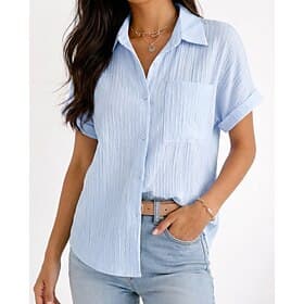 Damen Hemd Freizeithemd Knopfhemd Bluse Gerafft Knöpfe Einfarbig Einfach Urlaub Vintage Mode Ärmellos Kurzarm Umlegekragen Normale Oberteile Streetwear Arbeit