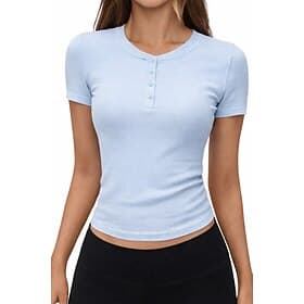 Women's Petite Sports T-Shirt Slim fit top Curved Hem Solid Color Vintage Stylish Casual Short Sleeve Henley Regular Tops Daily Sports Going out Blue Ash Black