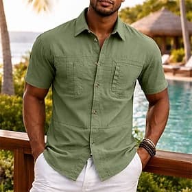 Homme Chemise Chemise Décontractée Chemise Boutonnée Chemise Cargo Jaune clair Noir Vert Kaki Café Manche Courte Uni Col de chemise Occasionnel Quotidien Poche