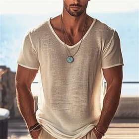 Men's T Shirt Knit Tee Tee Top Short Sleeve V Neck Summer Solid Color Fashion Lightweight Basic Mesh Knitted Casual Vacation Street Black Purple Green Top Tee