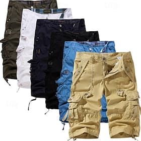 Men's Cargo Shorts Hiking Shorts Multi Pocket Letter Short Daily Casual / Sporty ArmyGreen Black Mid Waist Inelastic
