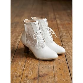 Viktorianische Schnürstiefeletten für Damen – elegantes burgunderrotes Kunstleder Schwarze Stiefeletten aus Spitzenmesh mit Vintage-Spulenabsatz für Steampunk-