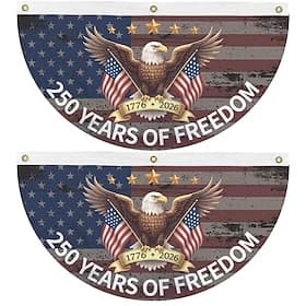 2PCS U.S. 250th Anniversary Flag, 1.5X3 FT 1776-2026 Fan Flags Bunting Flag, Patriotic Stars Yard Signs Hanging Decor for Outdoor, Front Door, Porch, Welcome B