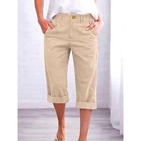 Femmes Pantalon effet lin Pantalon capri Chinos Shorts d'été Basique Occasionnel Capris Taille haute Uni Avec Poches Ceinture Élastique Confortable Doux Respir