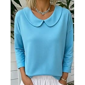 Women's T Shirt Solid Color Stylish Classic Long Sleeve Crew Neck Shirt Collar Regular Tops Daily Vacation Wear Blue Black White Pink Red Summer Spring