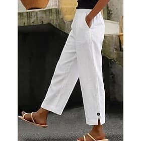 Femmes Pantalon effet lin Coton Pantalon décontracté Pantalon d'été Vacances Mode Streetwear Longueur complète Taille haute Uni Avec Poches Taille Élastique Co