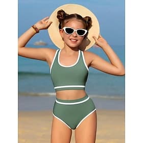 Kinder Mädchen Badeanzug Outdoor Strand Farbblock Urlaub Sport Mode Badeanzüge Ab 4 Jahren Sommer Blau Schwarz