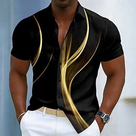 Men's Geometric Gradient Lines / Waves Shirt Button Up Shirt Short Sleeve Fashion Casual Daily Outdoor Vacation Summer Spring Turndown 3D Print Linen Like Shir