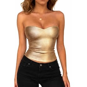 Per donna Top aderente Top in ecopelle Tunica Senza schiena Elegante Caldo Senza Maniche A fascia Top corti Uscire Abiti da festa Abiti per la serata romantica